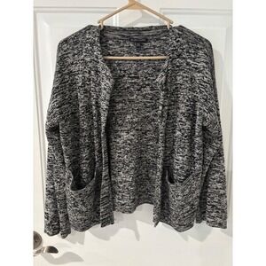 Eileen Fisher Open Front Cardigan Sweater Pockets Black‎ Gray XS